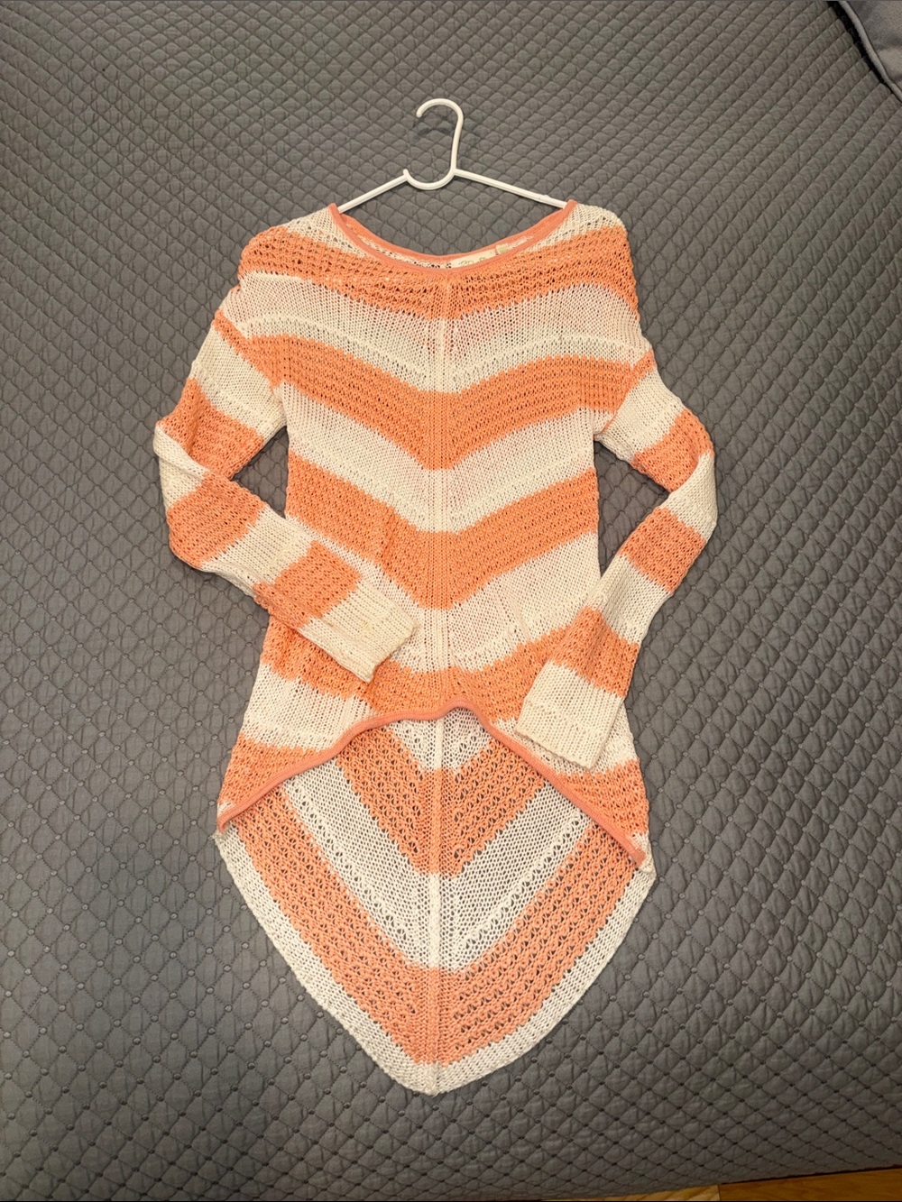 Striped Orange and Cream Knit High-Low Sweater